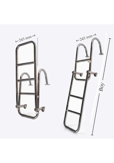 Sealux Katlanabilir Paslanmaz Tutamaklı Tekne Merdiveni 2+2 Basamaklı En: 24.5 Cm Boy: 103 Cm