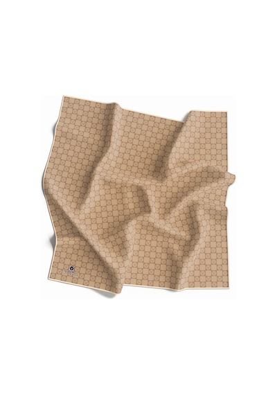 Vissona %100 Twill İpek Monogram Desenli Bej Renkli 90x90 Eşarp Dikim Şekli : El Dikişi Çok Renkli