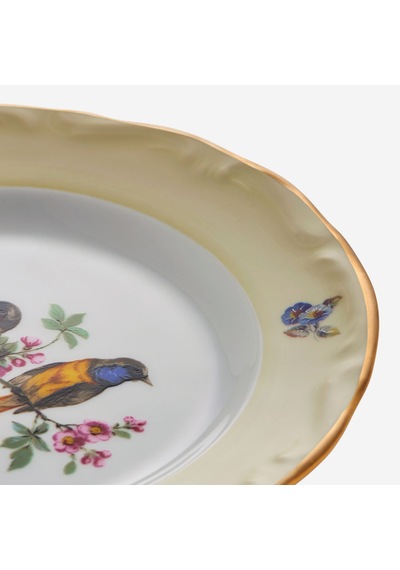 Yeşil Kuşlu Ekru Porselen Pasta Tabağı 19 Cm