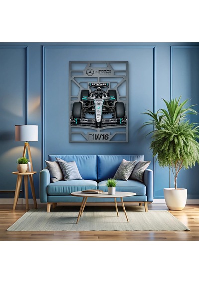 Gümüş-siyah Formula 1 Yarış Aracı Metal Tablo 91x125 Cm Çok Renkli