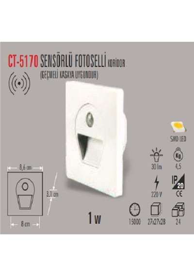 Ct-5170 1w/6500k Sens.ledli Kor. Armatür Beyaz Diğer