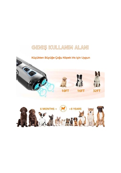 Ultrasonik Kedi Köpek Kovucu Köpek Eğitici Cihaz Led Flaşlı Şarjlı Taşınabilir Hayvan Uzaklaştırıcı