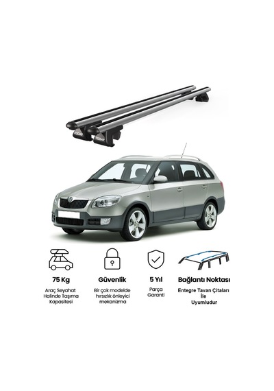 Venüs Skoda Fabia Scout Sw 2009-2014 Uyumlu Gri Ara Atkı Port Bagaj Tavan Barı