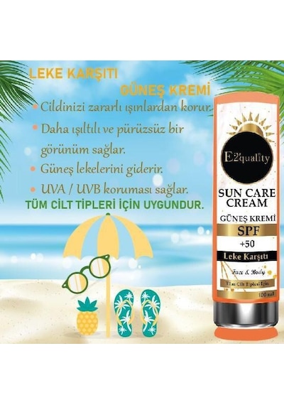 E2'quality Leke Karşıtı Spf 50+ Güneş Kremi Yüz Ve Vücut İçin 100 Ml