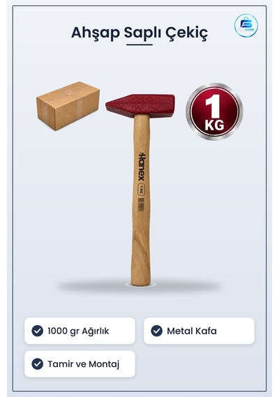 Çekiç 1000 Gr Ahşap Saplı Makine Tipi Hırdavat El Aleti Tamir Mon