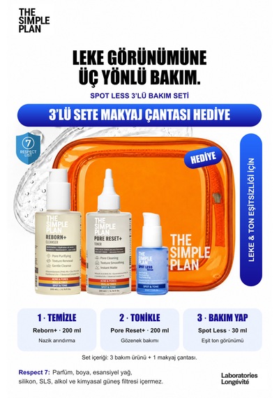 The Simple Plan Spot Less Leke & Ton Eşitleme Bakım Seti - Serum + Tonik + Temizleyici Çanta Hediyeli 3'lü