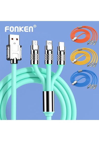 Fonken 3 In 1 6A Usb Hızlı Şarj Kablosu Mikro Usb/tip-c/ios Şarj Kablosu Huawei Samsung Xiaomi İçin Sarı