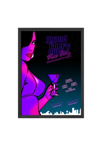 Gta Vice City Siyah Ahşap Çerçeveli Poster, Dekoratif Oyun Duvar Tablosu