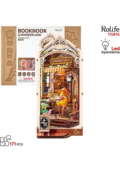 Rolife Tgb15 Holiday Cafe Kitap Köşesi Book Nook Dıy Minyatür Maket Model Seti Mini Dollhouse 3d Model Kit Detaylı Dekoratif Hobi Seti 3d Puzzle Tiny House