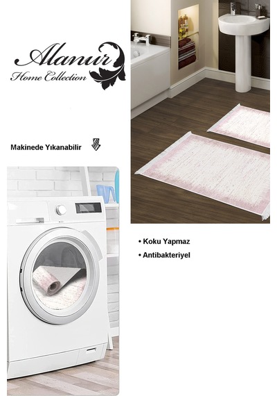 Dekoreko Kaymaz Taban Djt 2 Li Banyo Paspas Takımı Trend Saçaklı Modern 1342 pudra
