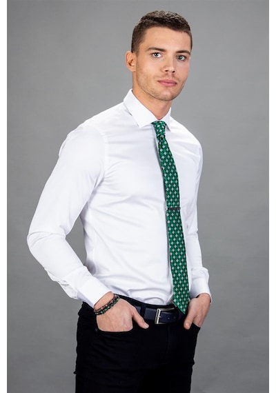 Tudors Slim Fit Dar Kesim Pamuk Saten, Erkek Gömlek-13370 Beyaz