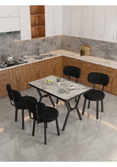 Azra 70x110cm Efes Mutfak Masası, Mutfak Masası Takımı, Yemek Masası, 4 Siyah Sandalye Siyah
