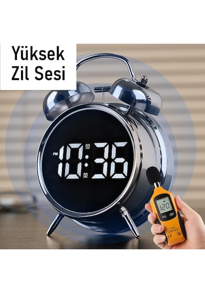 Valkyrie Led Ekranlı Analog Alarmlı Masa Saati Çalar Saat Pil Dereceli Çift Alarmlı Dijital Saat Gümüş
