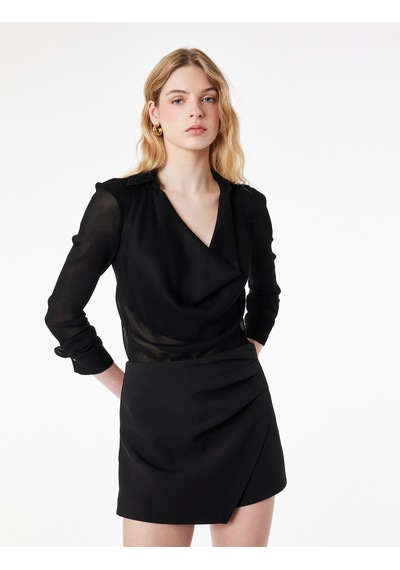 Koton Drape Detaylı Mini Kruvaze Şort Etek Siyah 6sak70187pw