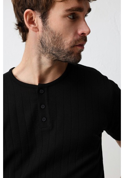 Antioch Dokulu Erkek Triko T-shirt Siyah