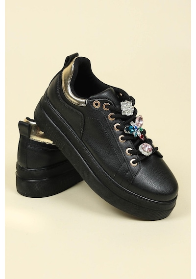 Taşlı Sneakers Siyah-Siyah