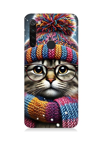 Xiaomi Redmi Note 8 Uyumlu Bereli Gözlüklü Tatlı Kedi Desenli Silikon Kılıf Çok Renkli