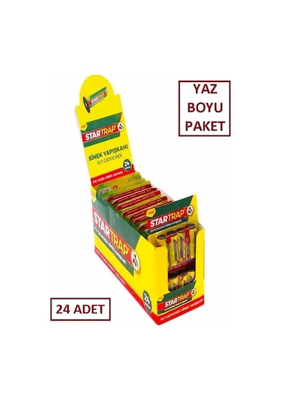 Yapışkanlı Sinek Bandı 4'lü, Zehirsiz Yapışkanlı Sineklik, 1 Koli 24 Adet Yaz Boyu Paket