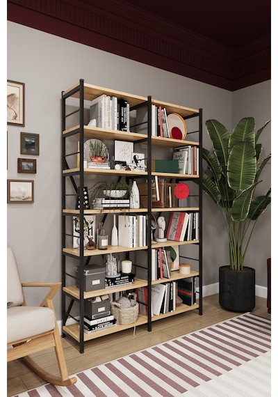 Asra Trend 6 Raflı Metal Kitaplık METALK02 %100 MDF İki Modüllü Geniş Kütüphane Safir Meşe Asra Trend 6 Raflı Metal Kitaplık METALK02 %100 MDF İki Modüllü Geniş Kütüphane Safir Meşe