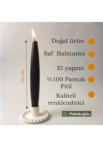 Petekoğlu Balmumu Mum 2 Adet Şamdan Mumu Mermi Formunda Masa Mumu 22 Cm Bees Wax Siyah Diğer