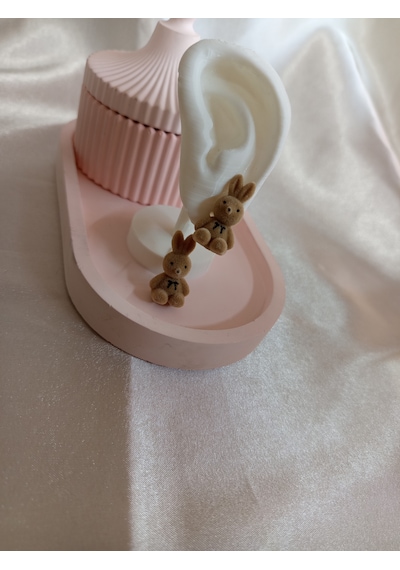 Açık Kahverengi Peluş Tavşanlı Küpe