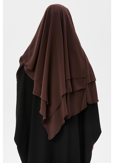Altobeh Hazır Pratik Şifon Üç Katlı Peçeli Üçgen Hac Umre Şalı Sufle Hijab Nikap Kahve Rengi