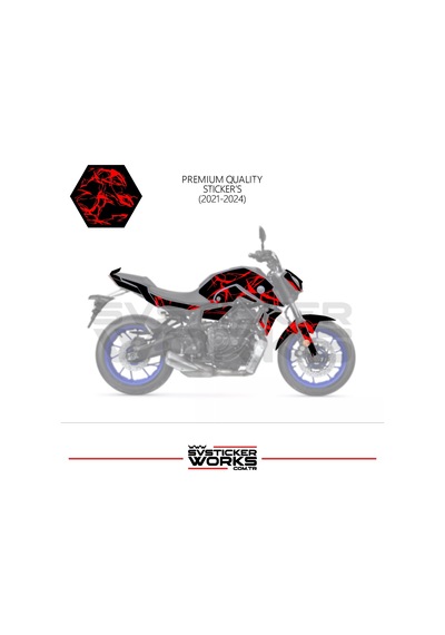 Mt-07 2021-2024 Kaplama Sticker Şimşek Yıldırım Motor Kaplama Modeli Hazır Kit 2021-2024 Uyumlu Kırmızı