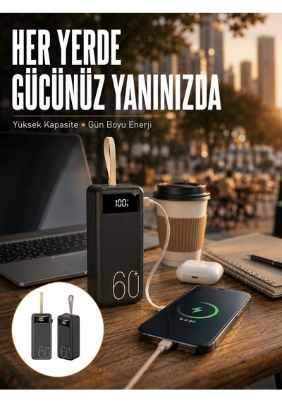 Shnstore Powerbank 60.000 Mah Taşınabilir Şarj Hızlı El Fenerli Dijital Göstergeli Yeni Nesil Shntknd0720 Çok Renkli