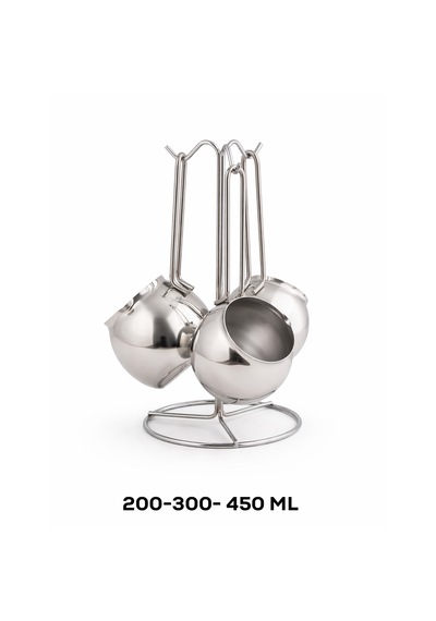 Oms 7032 Çelik Tombik 4lü Cezve Takımı Silver 200-300-450 Ml