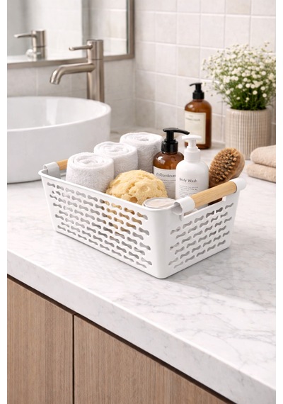 İndecor Houseware 2 Adet Çok Amaçlı Plastik Tutacaklı Organizer Sepet Dolap İçi Çekmece Düzenleyici - Beyaz