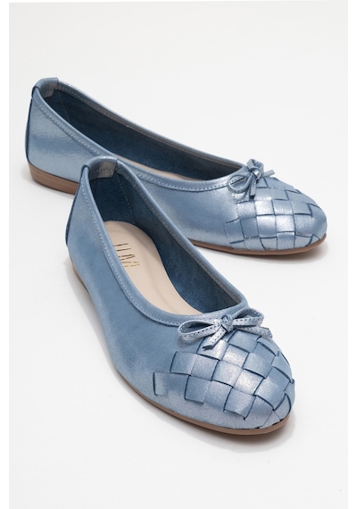 Luvishoes Luvi Shoes 03 Mavi Simli Hakiki Deri Kadın Babet Ayakkabı Mavi