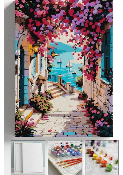 Sayılarla Boyama Seti Numaralı Tuval Fırça Boya Askı Aparatı Dahil Set 40x50 Cm - Porto