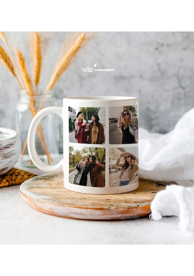 Kişiye Özel 10 Fotoğraflı Beyaz Kupa Bardak - Arkadaşa Hediye - Doğum Günü Hediyesi.