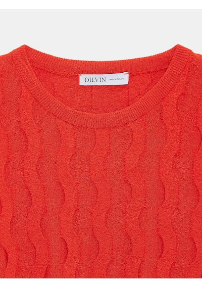 Dilvin 10788 Bisiklet Yaka Dokulu Triko Bluz-oranj Oranj