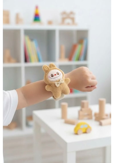 Peluş Bileklik Oyuncak Bileğe Vurunca Sarılan Slap Bileklik, Çok Amaçlı Saç Tokası Bej