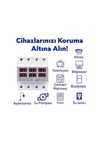 Tomzn Trifaz Gerilim ve Akım Koruma Rölesi Yüksek Alçak Voltaj Koruyucu Röle 220V 100A 3Faz