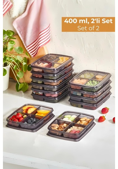 4 Bölmeli Buzdolabı Organizeri 400 Ml, Friz Düzenleyici, 2'li Set Desenli