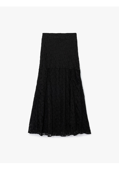 Koton Slim Fit Dikiş Detaylı Midi Dantel Etek Siyah 6wal70036ık Siyah