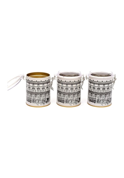 City Desenli Kilitli Kapaklı Yuvarlak Metal Saklama Kabı 3 Lü Set, 9 X 11 Cm Çok Renkli