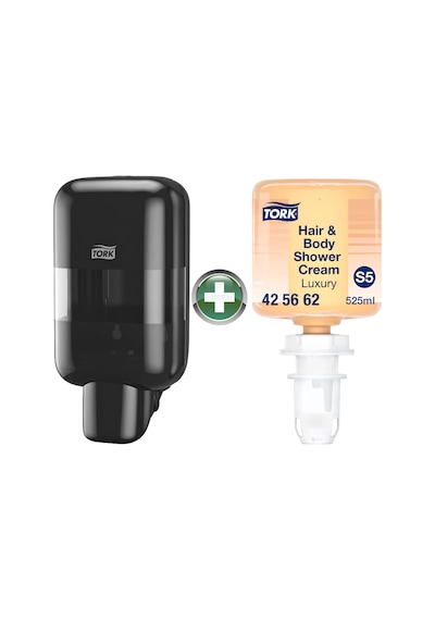 Tork Mini S5 Siyah Sıvı Sabun Ve Dezenfektan Dispenseri 565208 + 525 Ml Premium Şampuan Hediyeli