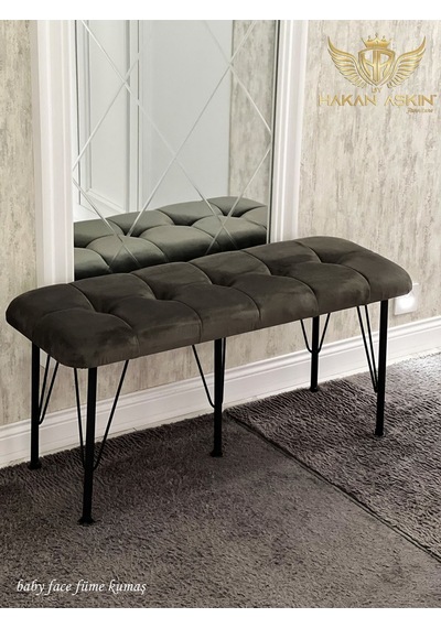 By Hakan Aşkın Siyah Metal Ayaklı Pouf Pouf 2024 New Style Babyface Puf & Bench Koyu Füme Füme Babyface