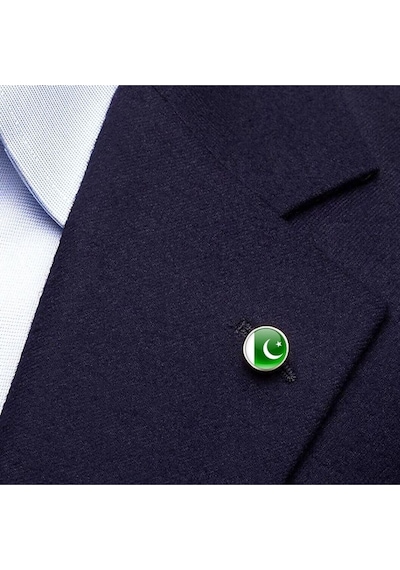 Pakistan Pakistan Bayrak Rozeti - Paslanmaz Çelik Yuvarlak Yaka Rozeti Çok Renkli