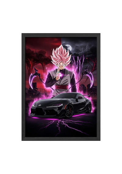 Goku Supra Siyah Ahşap Çerçeveli Poster, Dekoratif Anime Araba Duvar Tablosu