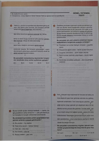 2026 KPSS ÖSYM Arşivi Çıkmış Soru Karma Genel Yetenek Genel Kültür D. Çözümlü Deneme 10/3.Kitapçık