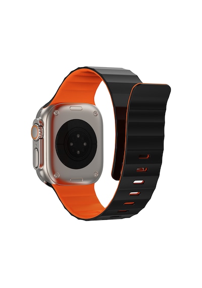 Watch 10 46mm Uyumlu Wiwu Mag Secur Serisi Silikon Kordon Siyah - Turuncu
