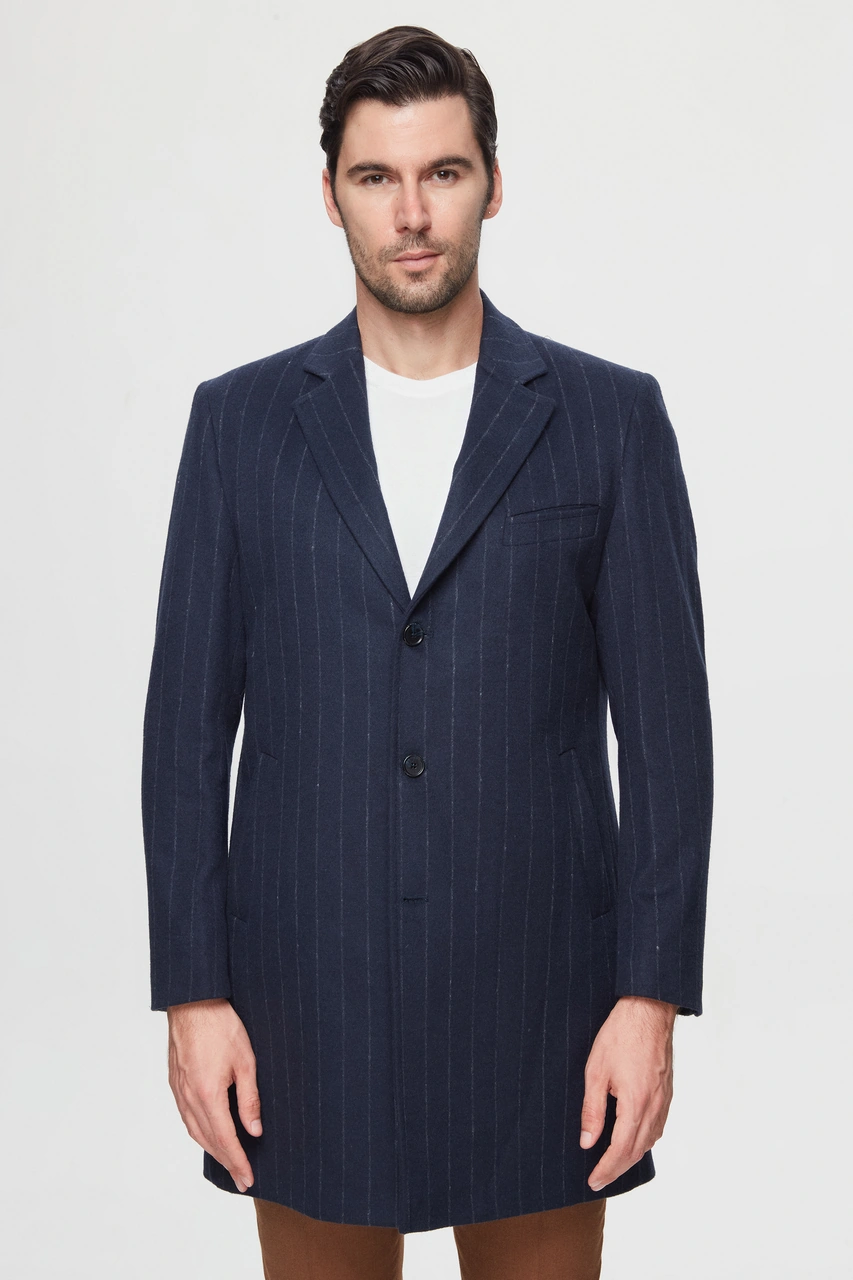 D's Damat Ds Damat Regular Fit Lacivert Çizgili Yünlü Palto 1hf083220016m 101