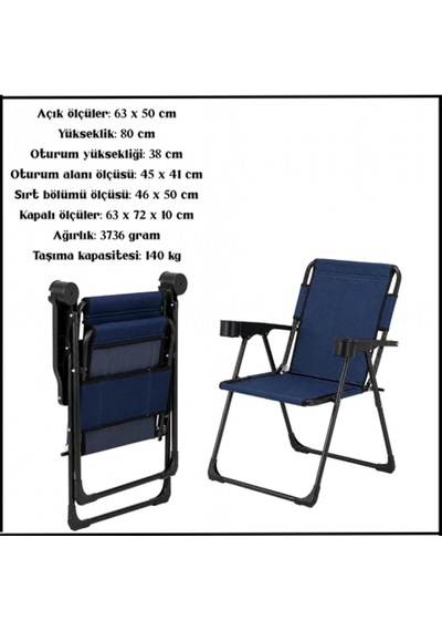 Uyguna-yakala Linen Lacivert-bardaklıklı Katlanır Kamp Sandalyesi-tab.332 Çok Renkli