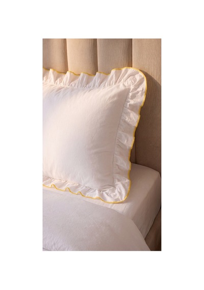 %100 Pamuk Overloklu Fırfırlı Tek Kişilik Nevresim Takımı Lastikli Çarşaflı 160x200 Cm Sarı - 904799828 Sarı