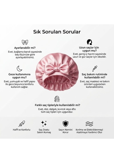 Ayarlanabilir Saç Bakım Bonesi İpek Saten Uyku Bonesi Tek Katlı Bandana Gül Kurusu