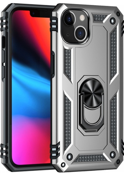 Apple iPhone Uyumlu  14 Plus Kılıf Sofya Yüzüklü Silikon Kapak -  Gümüş